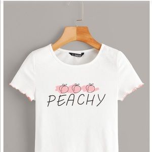 PEACHY PRINT LETTUCE TRIM CROP TEE